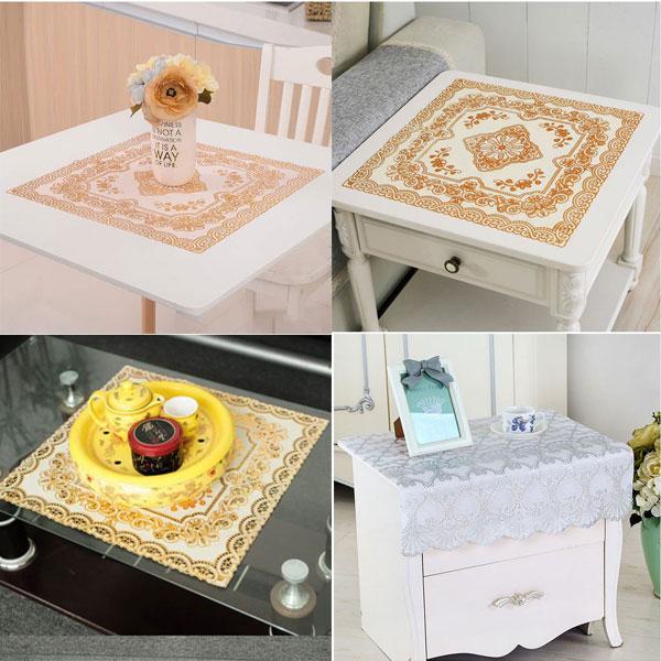 [HCM]Combo 2 Khăn Trải Bàn Vuông Tab Tủ Đầu Giường 50x50cm Nhũ Vàng ( Trắng ) Chống Thấm Bẩn Sang Trọng