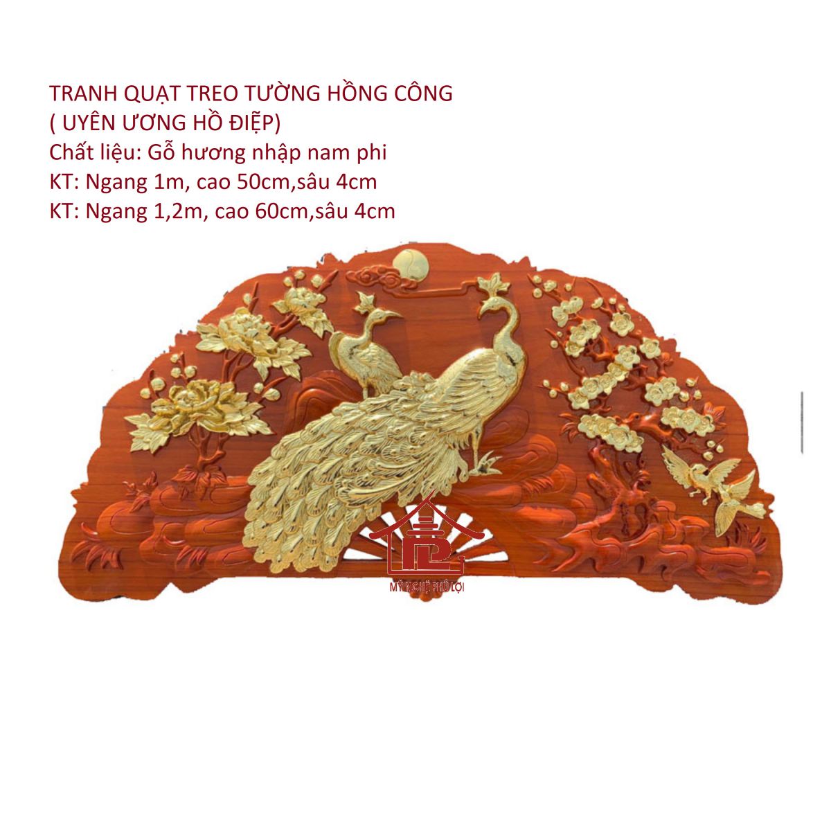Tranh quạt gỗ phong thủy, phu thê viên mãn