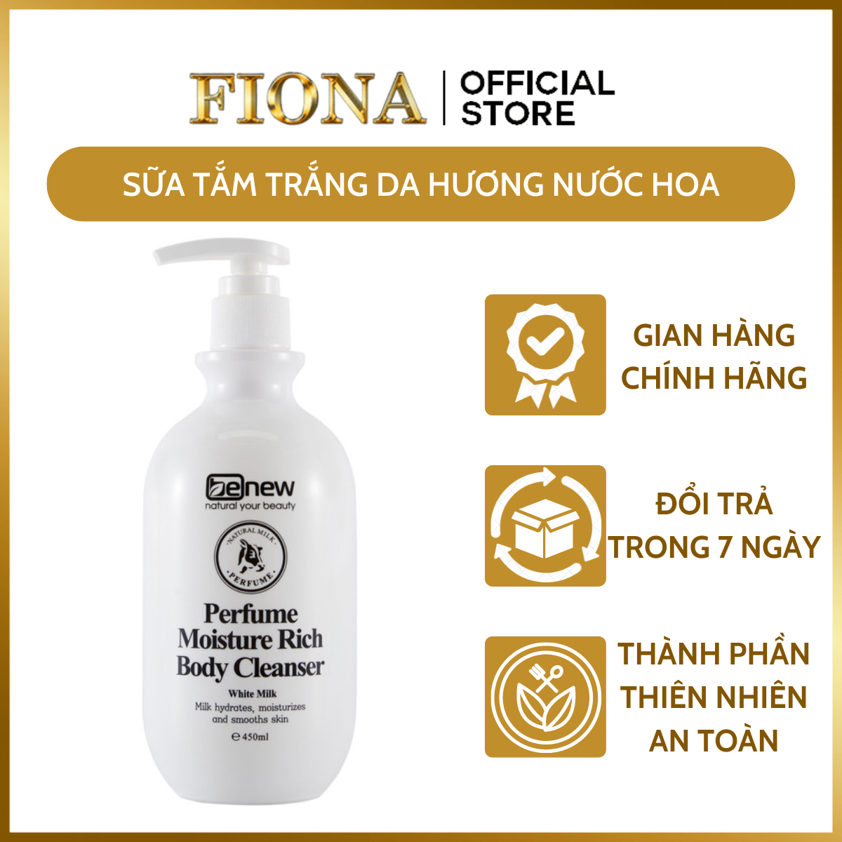 Sữa Tắm Trắng Da Diệt Khuẩn Benew Prefume Moisture Rich Body Cleanser (450ml) Sạch Sâu, Trắng Da, Hương Thơm Nước Hoa Ngây Ngất..