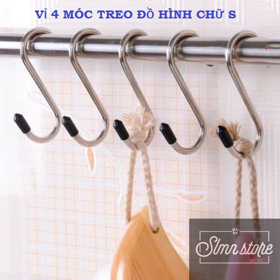 [HCM]Vỉ 4 móc thép chữ S treo đồ siêu chắc chắn