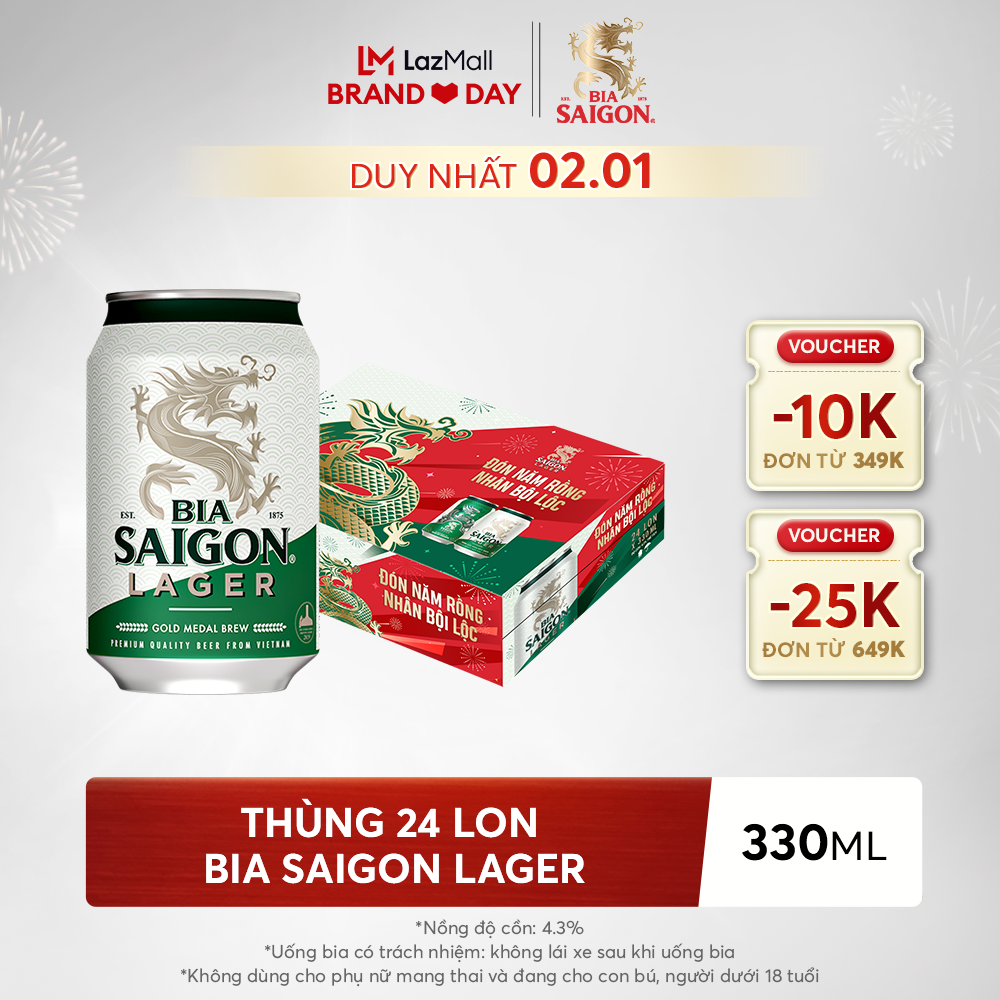 Thùng 24 lon Bia Saigon Lager 330ml/lon