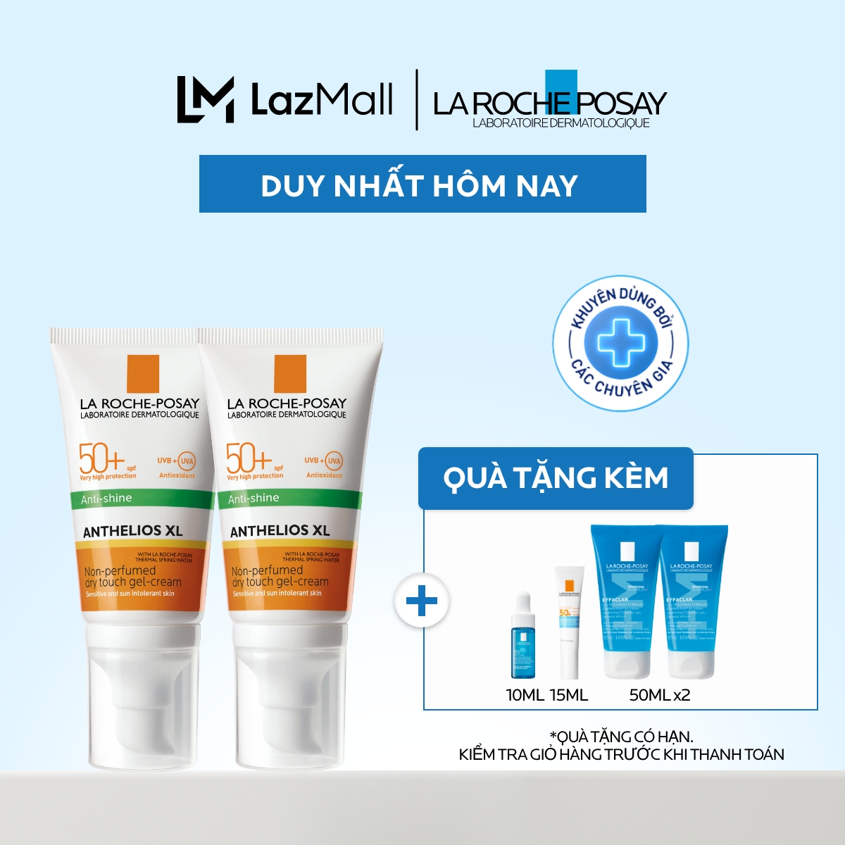 Bộ đôi kem chống nắng nâng tone cho da dầu La Roche-Posay Anthelios XL SPF50+ PA++++ 50ml