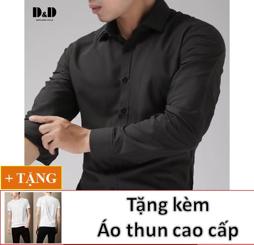 [HCM]ÁO SƠ MI NAM DÀI TAY THỜI TRANG CAO CẤP AKHOI877+ TẶNG KÈM ÁO THUN TRƠN( TRẮNG/ĐEN)