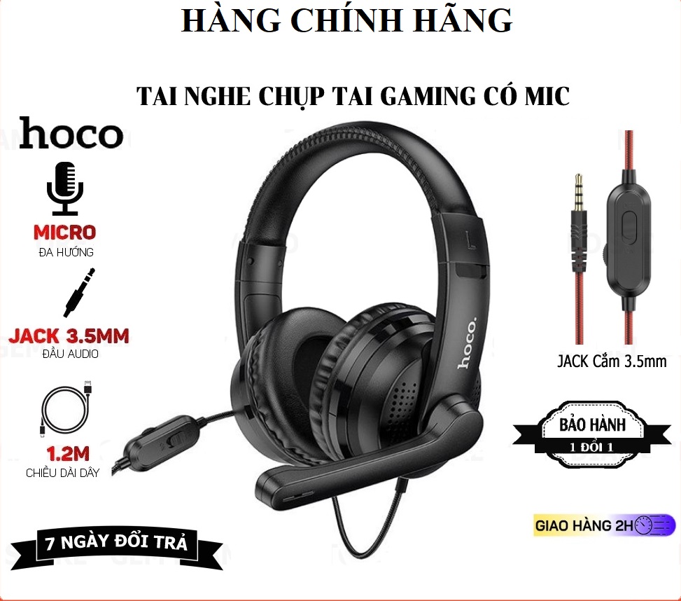 Tai nghe chụp tai Hoco chính hãng chuyên dụng có míc dành cho điện thoại và máy tính 1 cổng 3.5 có mic thoại, âm thanh cực hay (SIÊU BỀN )