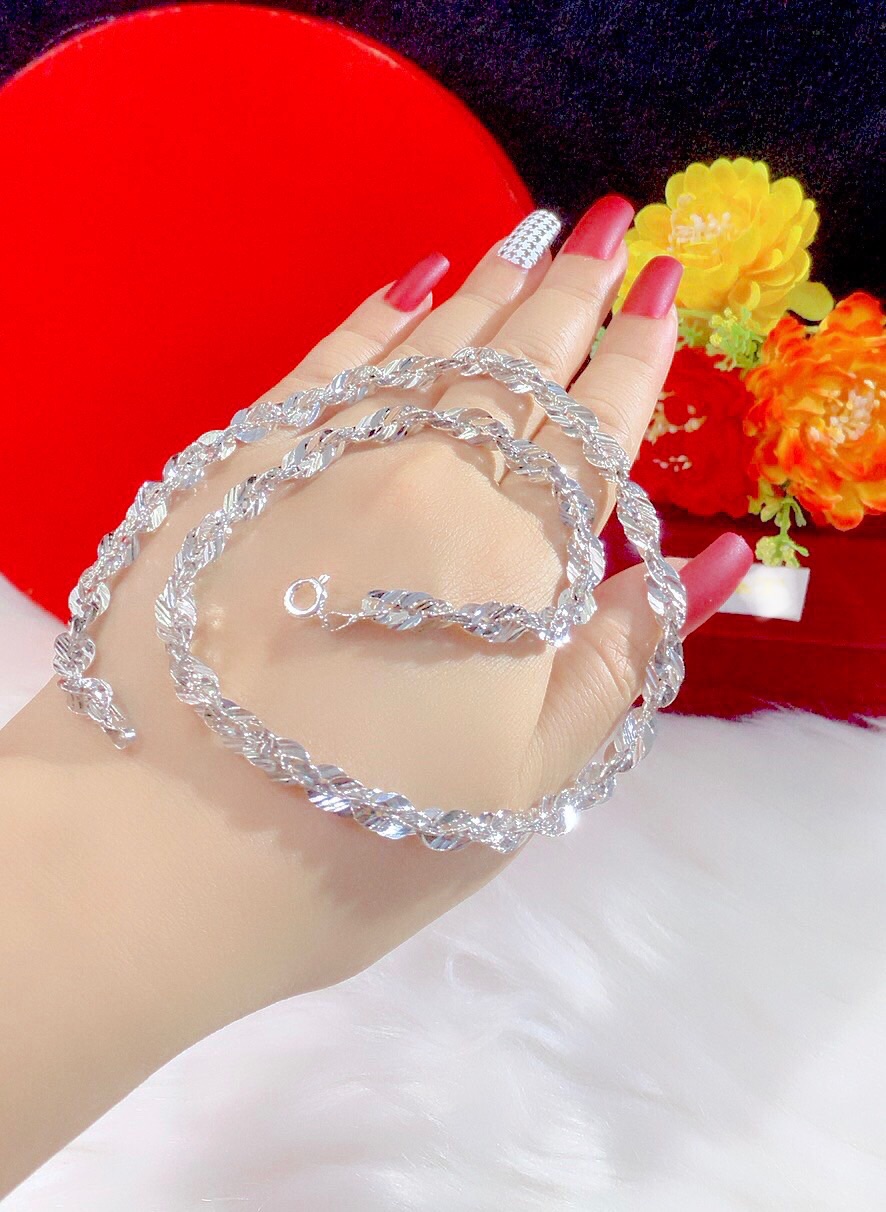 Dây chuyền nữ kiểu xoắn mạ bạch kim cao cấp mẫu mới cực đẹp
