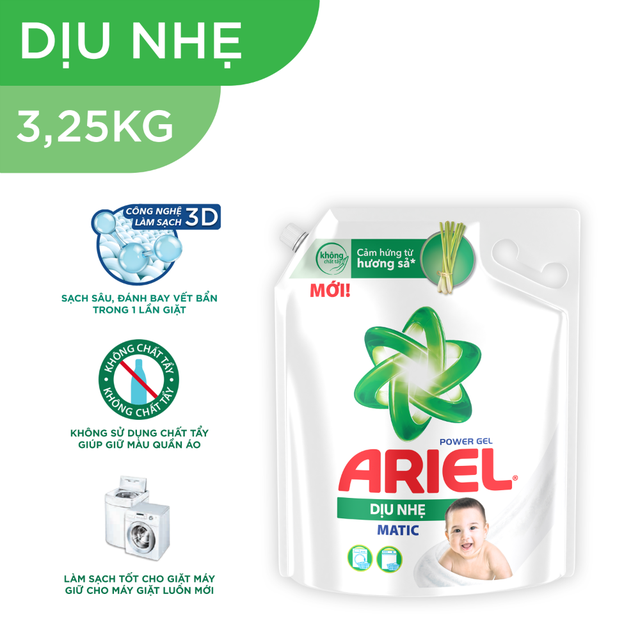 Nước giặt ariel túi 3.25kg mầu trắng dịu nhẹ