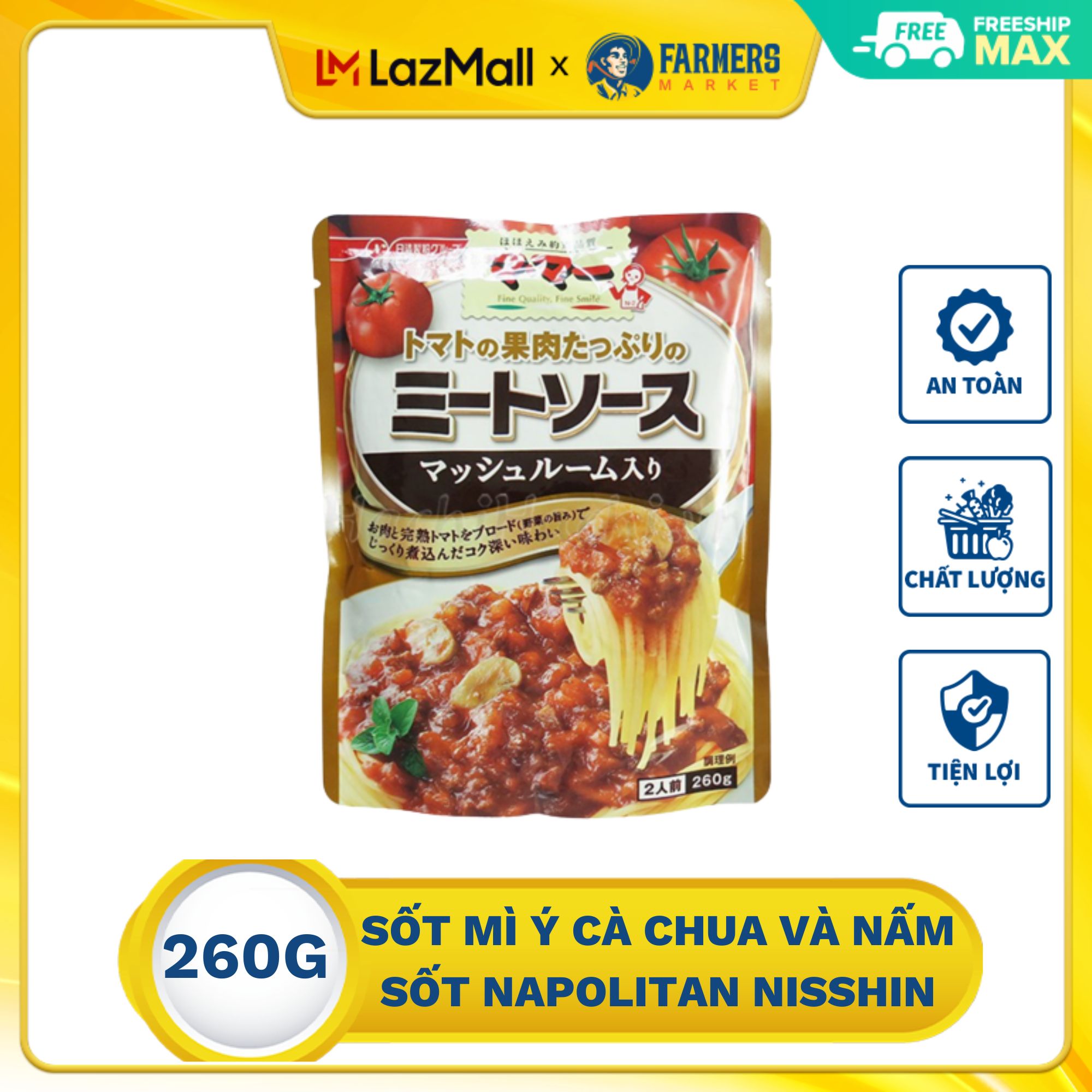Sốt mì ý cà chua và nấm sốt Napolitan Nisshin 260g sử dụng nhanh chóng, tiện lợi, đun sôi chỉ 5 phút, xuất xứ Nhật Bản