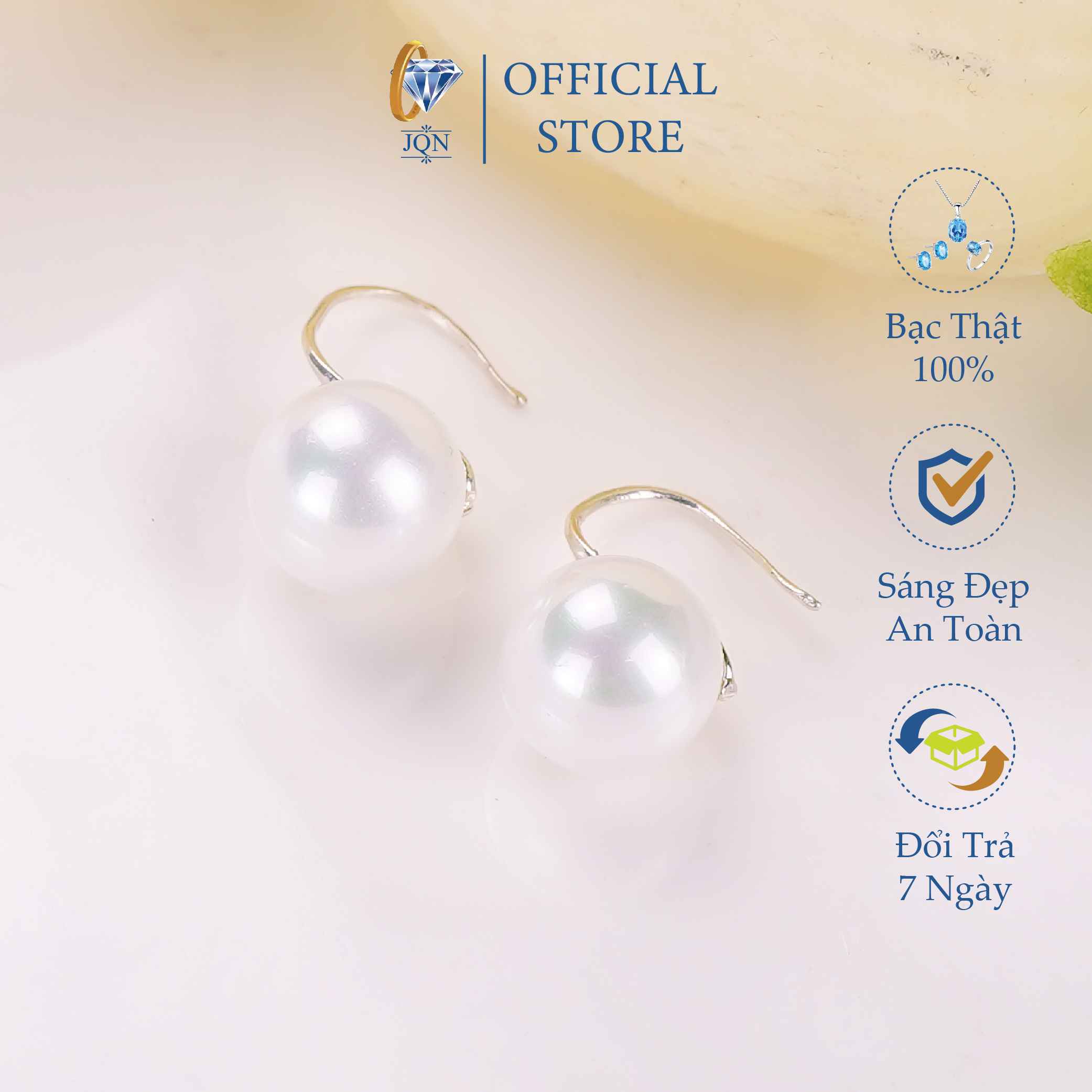 Bông Tai Khuyên Tai Ngọc Trai JQN Bạc Ta Mẫu Mới Trẻ Trung