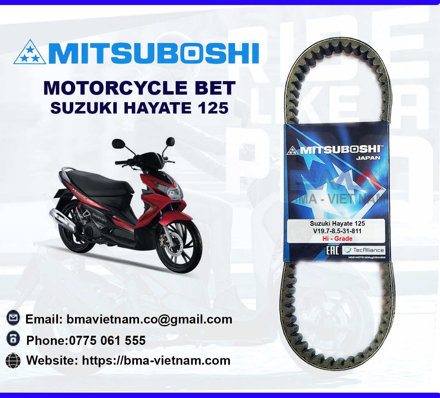 Dây curoa mitsuboshi cho xe suzuki hayate 125