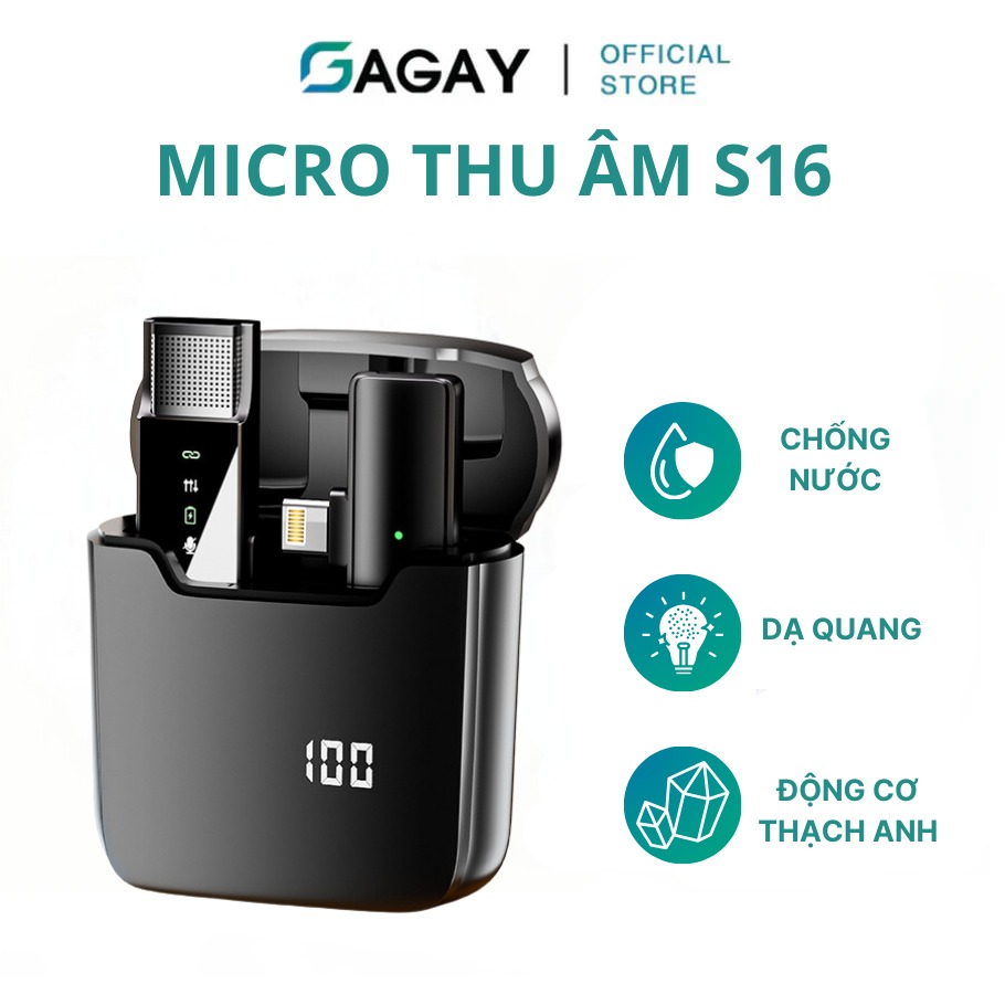 Micro thu âm không dây cài áo S16 Chân Type C/ iPhone, có 1mic/ 2 mic, giảm tiếng ồn để livestream, quay video