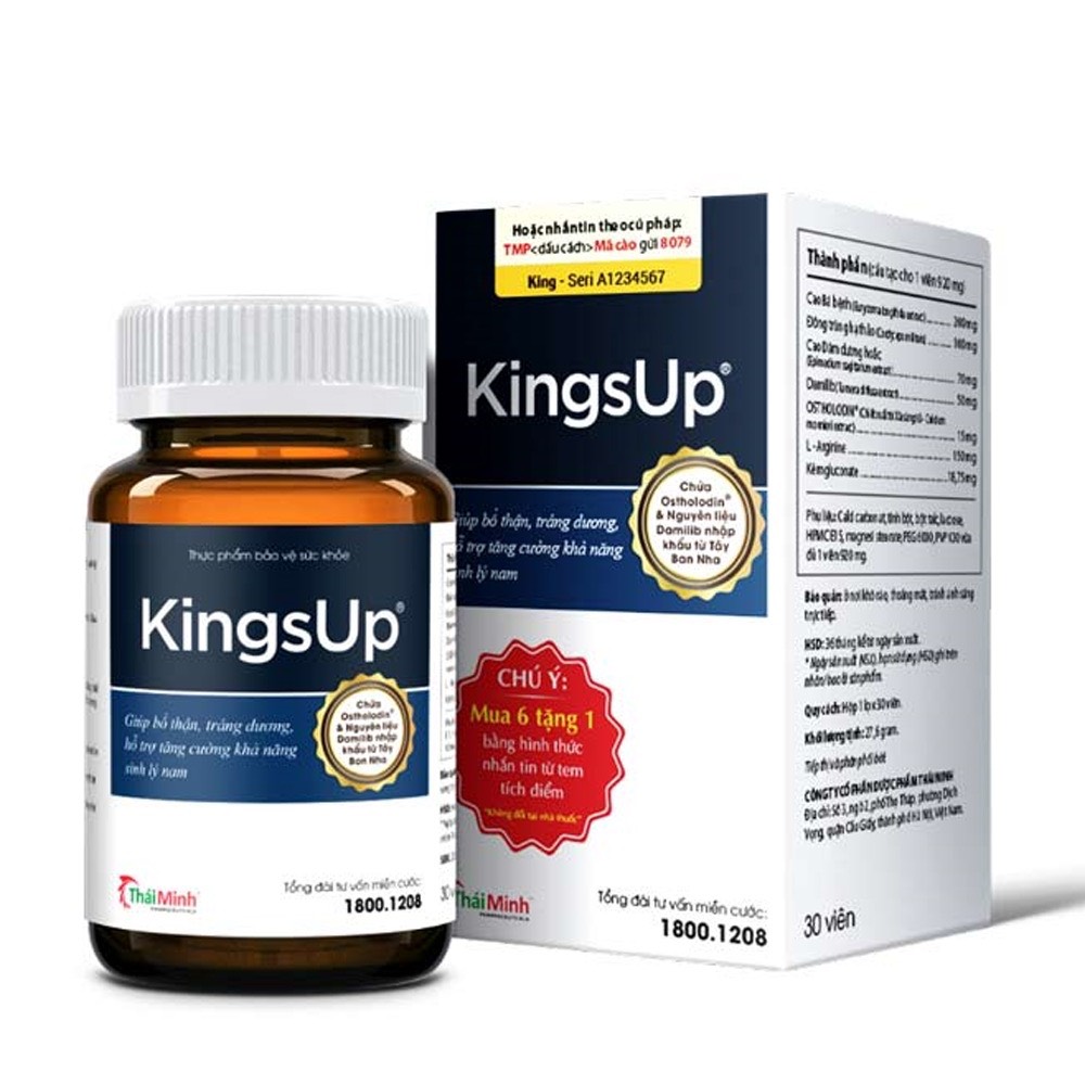 (CHE TÊN SP) Viên Uống KingsUp Thái Minh (Tem Tích Điểm Mua 3 + 1h 15v) Hỗ Trợ Sức Khỏe Nam Giới - Hộp 30v