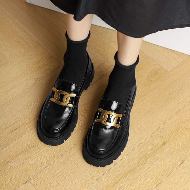 Giày đốc nữ phối khóa đồng ngang gót 3cm xinh xắn