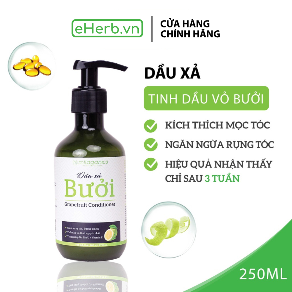 Dầu xả tóc bưởi chiết xuất tinh dầu nuôi dưỡng làm mềm tóc từ thiên nhiên Milaganics dầu xả bưởi dưỡng tóc phục hồi hư tổn 250ml - Eherb