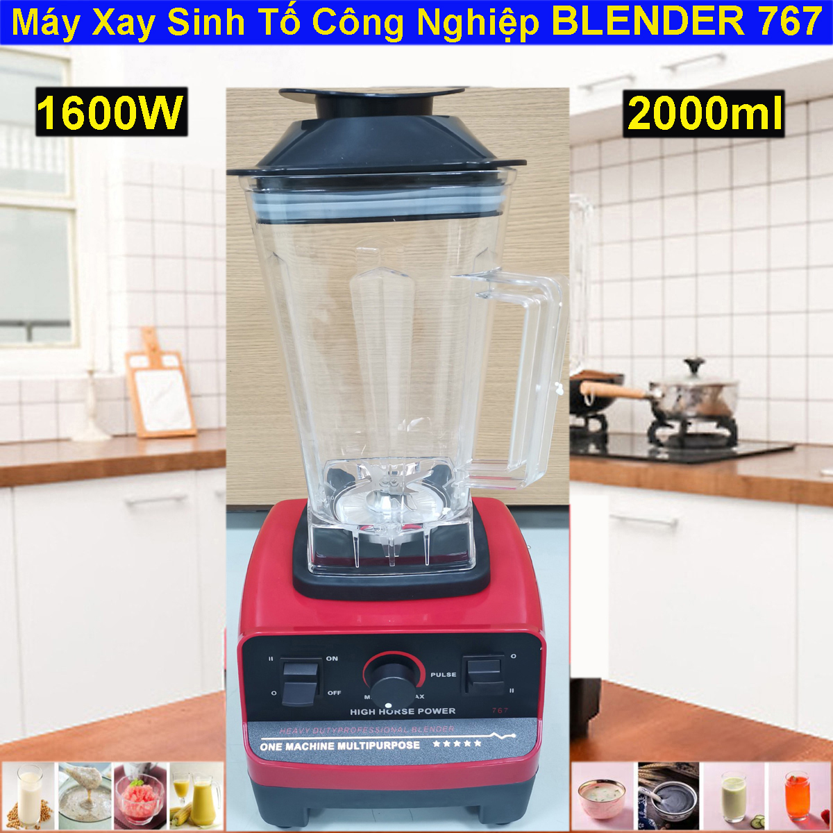 [HCM][ GIÁ HỦY DIỆT ] Máy Xay Sinh Tố Công Nghiệp BLENDER 767 Đa Năng Công Suất Lớn 1600W Chuyên Xay Các Loại Hạt Xay Nguyên Liệu Cứng Rắn Lỏng Xay Khô Động Cơ Mạnh Mẽ Cối Lớn 2000ml Lưỡi Dao Thép Không Gỉ Nhựa An Toàn