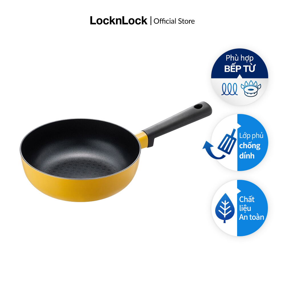 Lde1225ih - chảo chiên nhôm chống dính lock&lock decore - 22cm - sâu lòng - màu vàng - hàng chính hãng