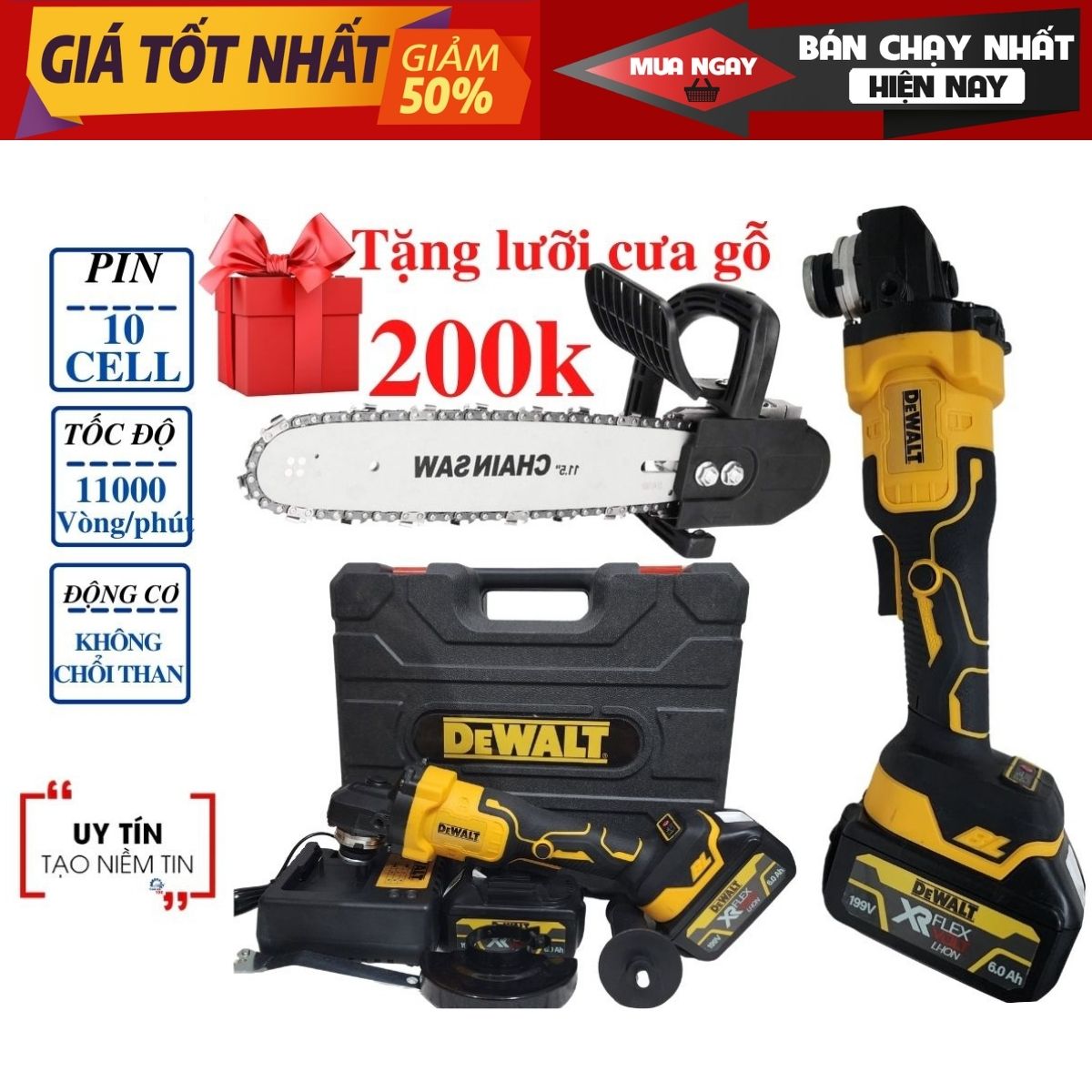 Máy Mài Pin 199V không chổi than Máy cắt pin cầm tay tặng kèm lưỡi cưa gỗ bảo hành 24 tháng