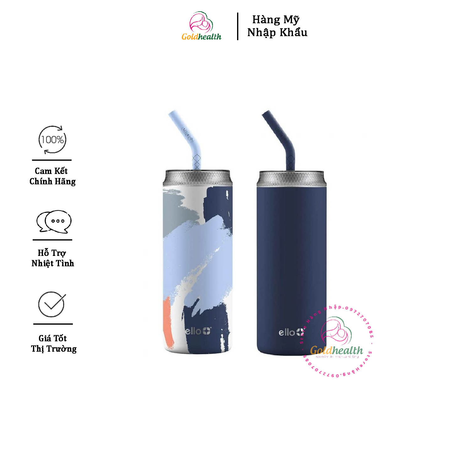 Set 2 ly giữ nhiệt ly giữ nhiệt nóng lạnh ello 591ml mỹ