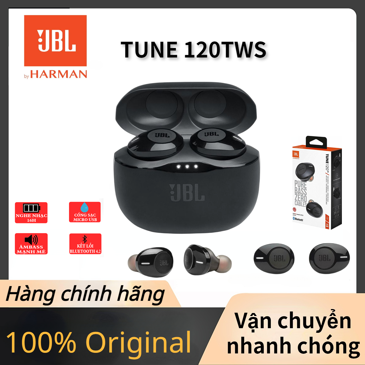 100% hàng chính hãng tai nghe bluetooth jbl t120tws