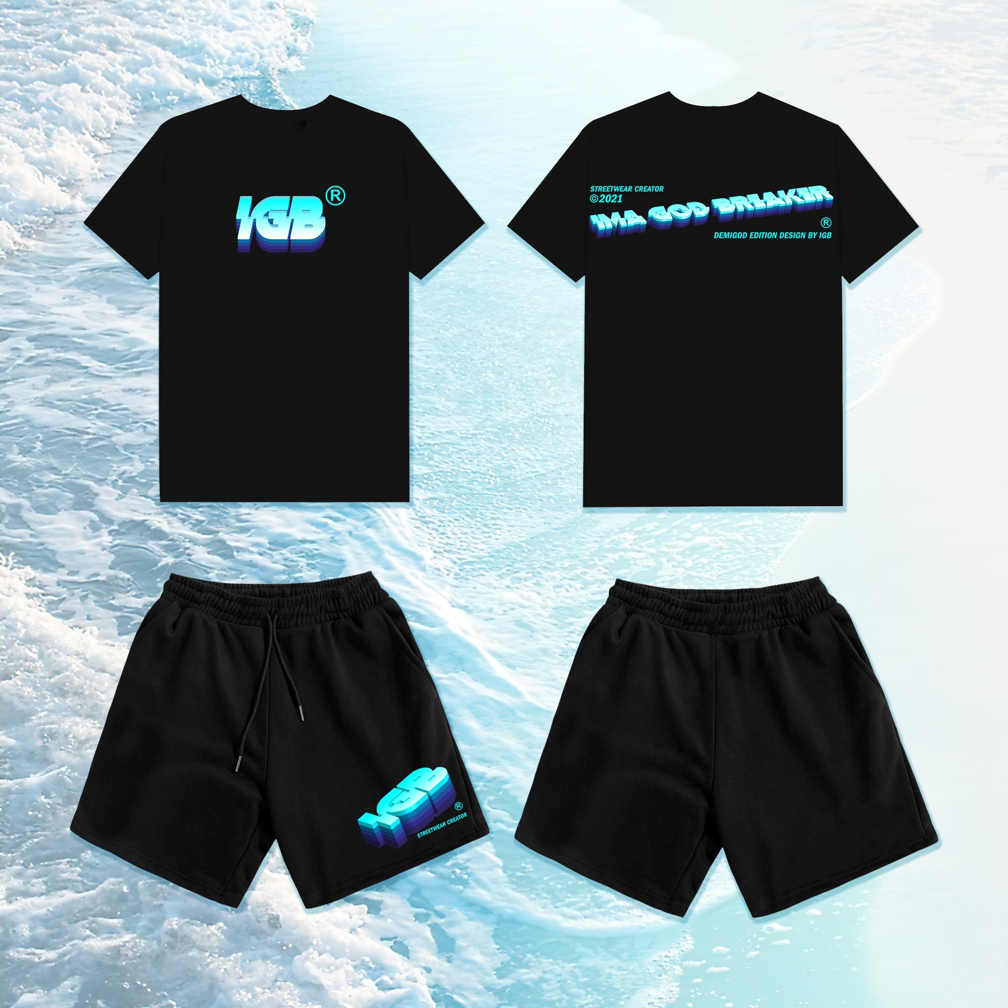 Bộ đồ blue light combo t-shirt short ima god breaker