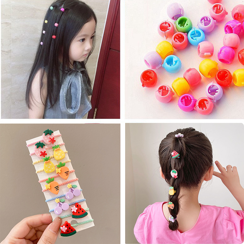 Bộ 10 dây cột tóc cao su đính hình nhựa resin hoạt hình xinh xắn cho bé yêu