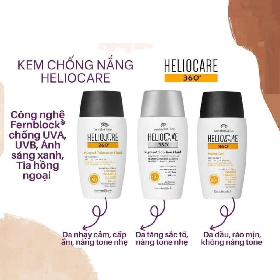 Kem chống nắng Heliocare Water gel / Mineral Tolerance / Pigment Solution / Age Active Fluid 50ml