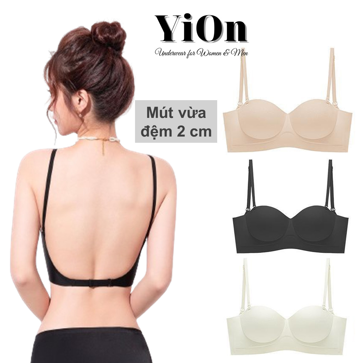 Áo ngực mặc váy đầm hở lưng mút vừa 2.5cm, Áo ngực cúp ngang nâng ngực AU11