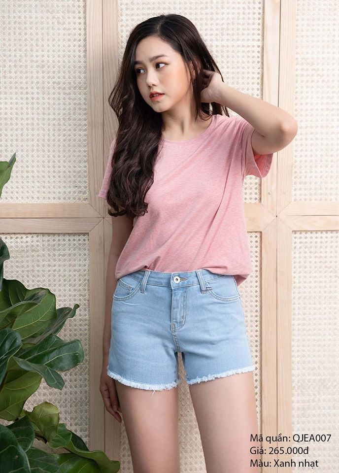 Quần sọt jean cotton nữ mẫu trơn tua lai có size lớn