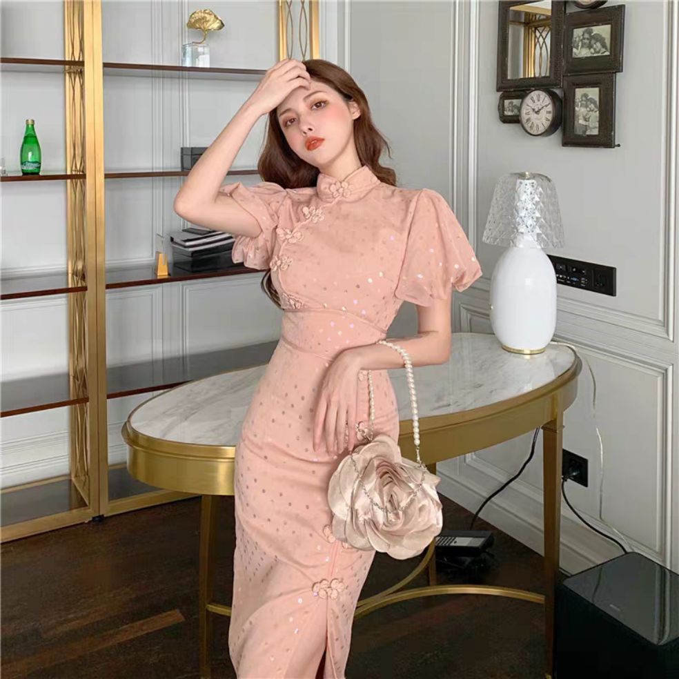 //miễn sip// đầm sườn xam chuẩn đẹp quyến rũ dự tiệc phong cách kiêu sa nữ tính cô gái Trung hoa