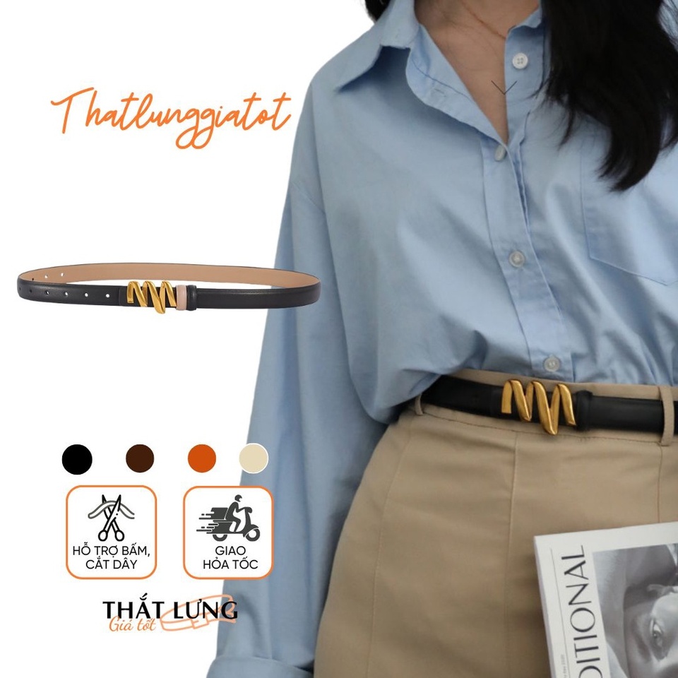 Đai thắt lưng váy nữ da cao cấp mặt chữ M màu vàng đồng bản nhỏ 2.3cm TLD022 - Thắt Lưng Giá Tốt