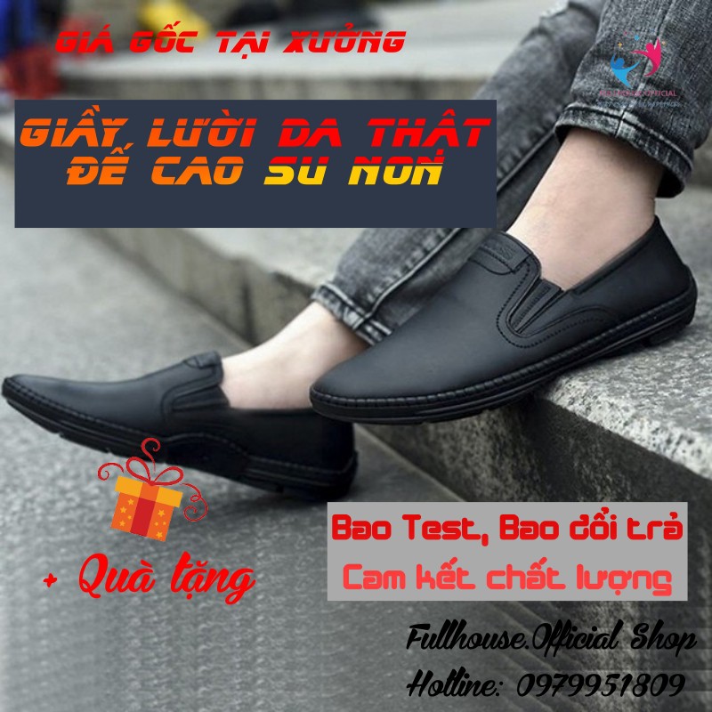 Giày lười nam da thật, giày mọi nam cao cấp - đế cao su non - da mềm êm chân - bao test lửa
