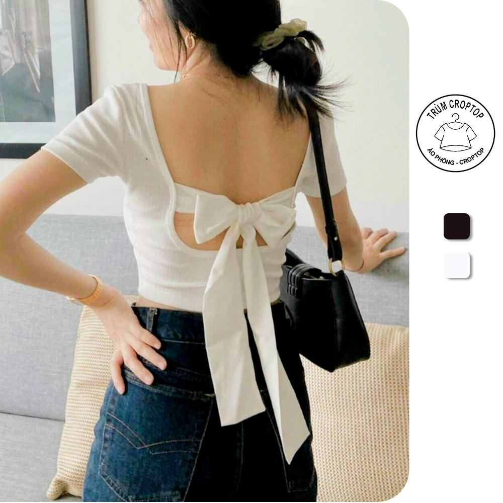 Áo croptop nữ tay ngắn buộc nơ lưng Trùm Croptop kiểu dáng sexy từ 38-55kg