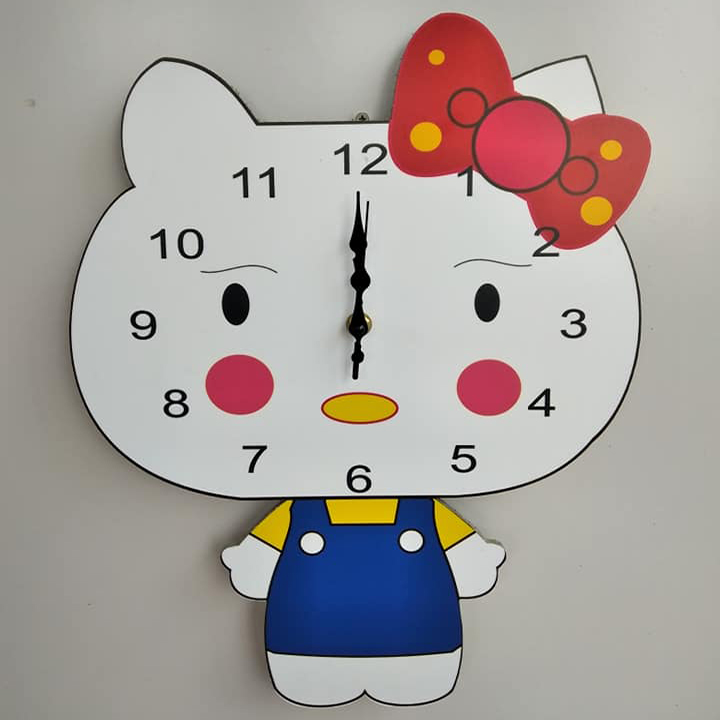 ( Freeship Max ) Đồng hồ kim trôi treo tường hình meo kitty ngộ nghĩnh cho trẻ em