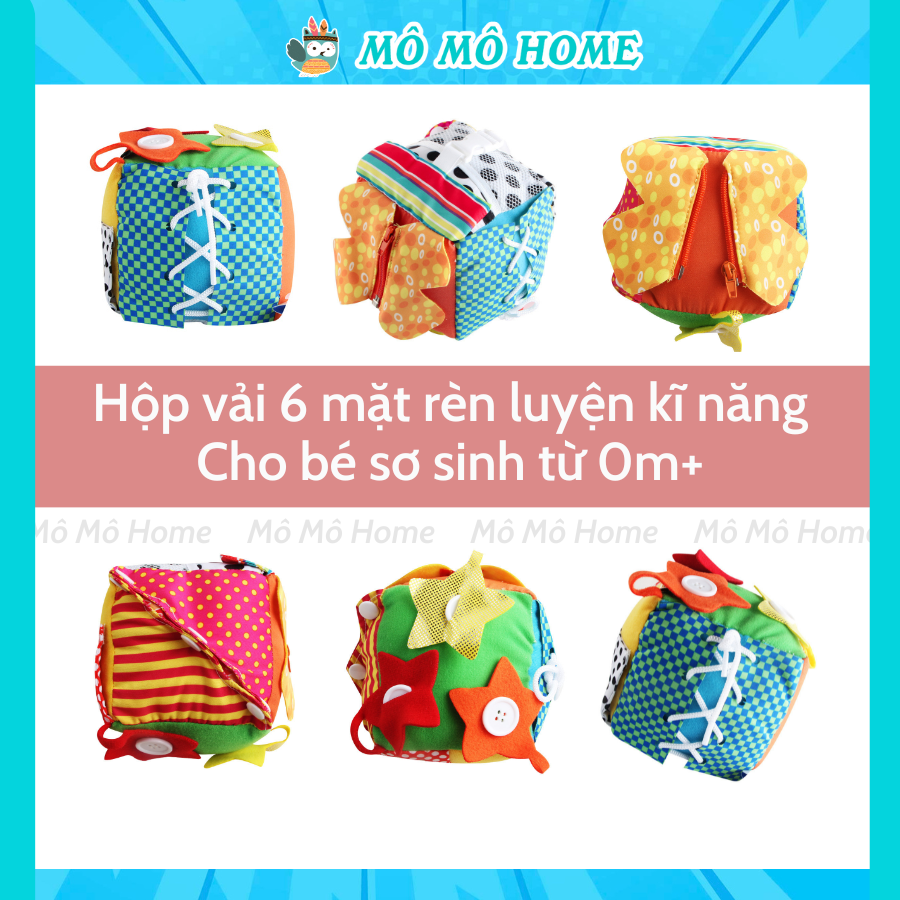 Đồ chơi cho trẻ sơ sinh, Hộp vải rèn luyện kỹ năng vận động tinh, phát triển đa giác quan
