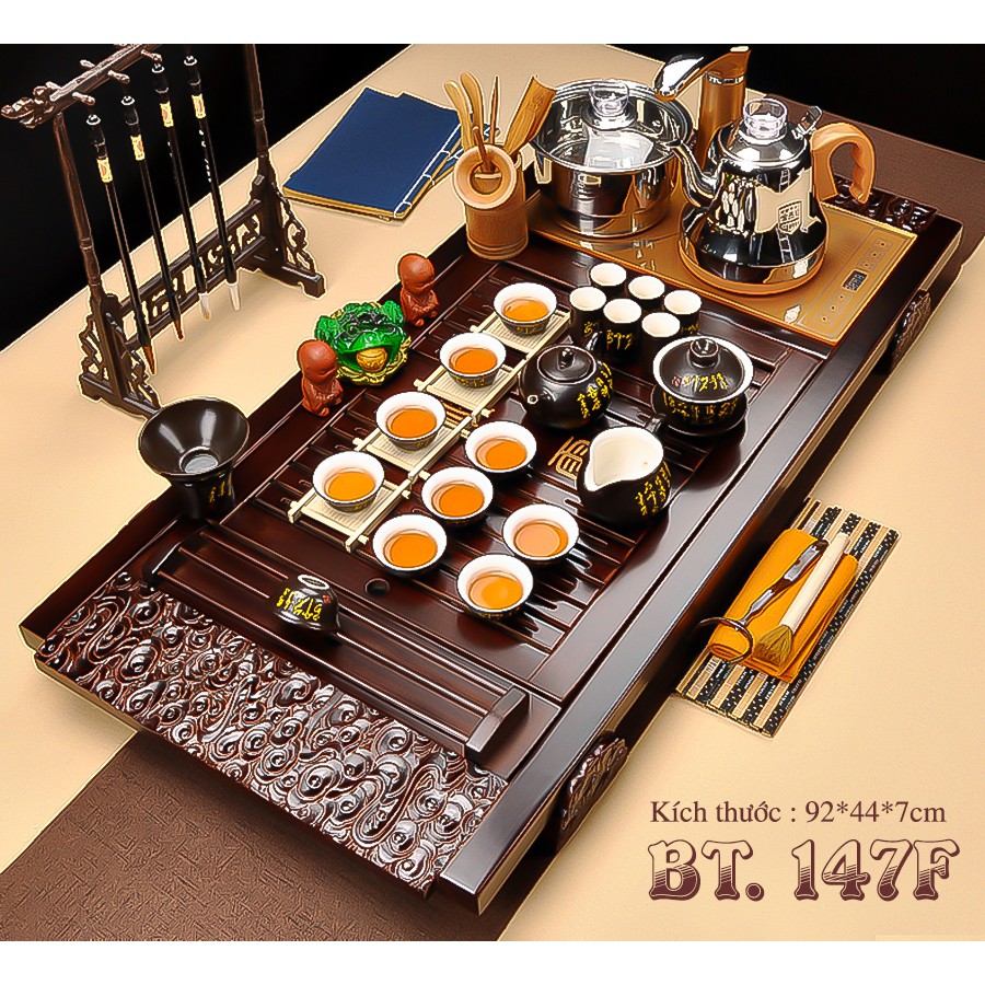 Bàn Trà - Kết Hợp Bếp Điện Thông Minh + Ấm Chén Phụ Kiện - Tặng Xô Trà Thải