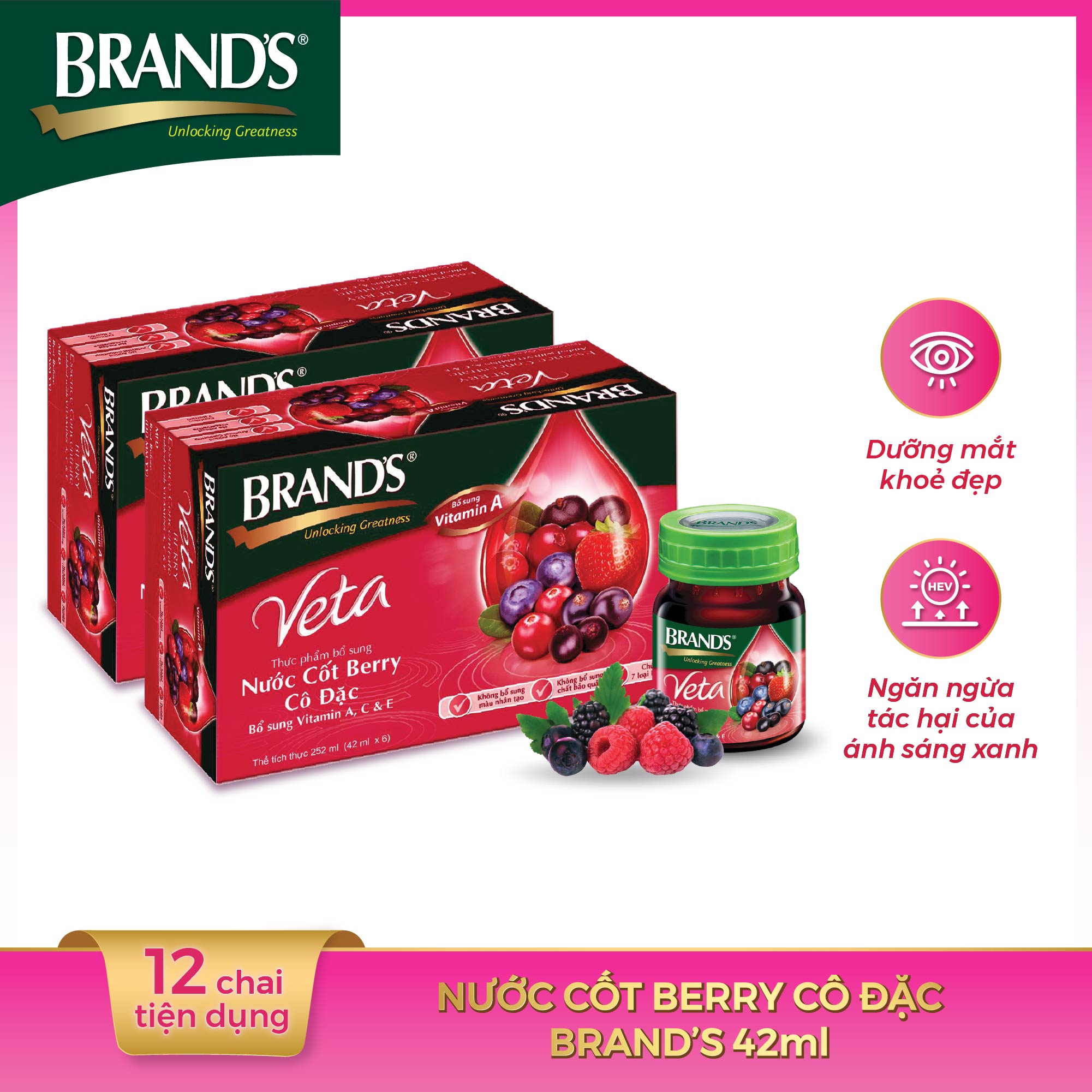 Combo 2 Hộp 6 Chai Nước Cốt Berry Cô Đặc BRAND'S Veta (42ml/chai)