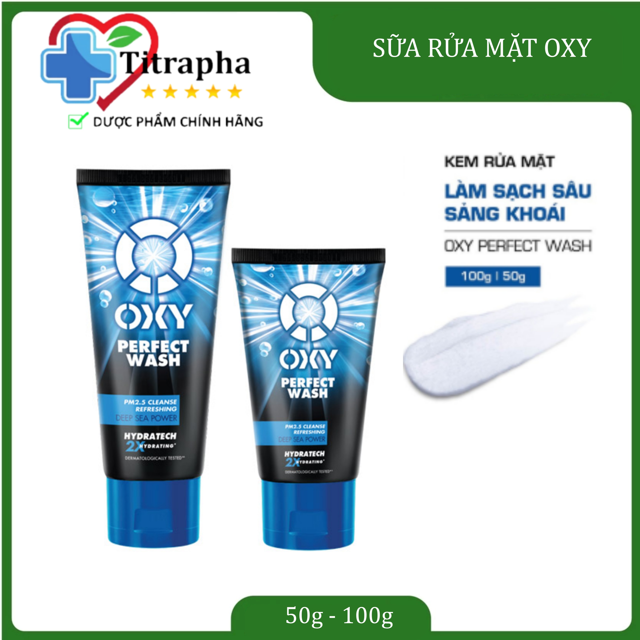 Sữa rửa mặt cho nam Oxy sạch sâu mát lạnh dạng kem Oxy Perfect Wash 50g & 100g