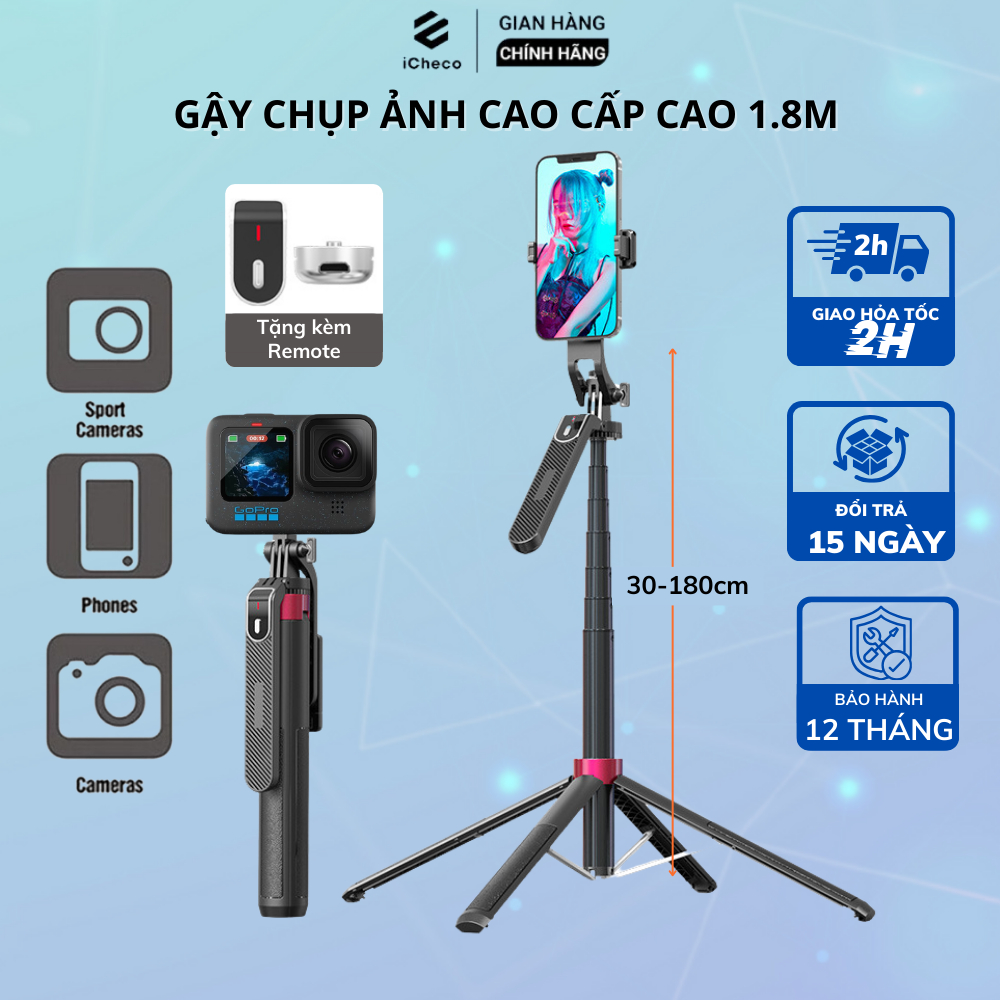 Gậy chụp ảnh gấp gọn siêu chắc chân tripdo cầm tay đa năng cực tiện hỗ trợ chụp ảnh quay video live mang đi du lich bỏ túi gọn gàng iCheco P185