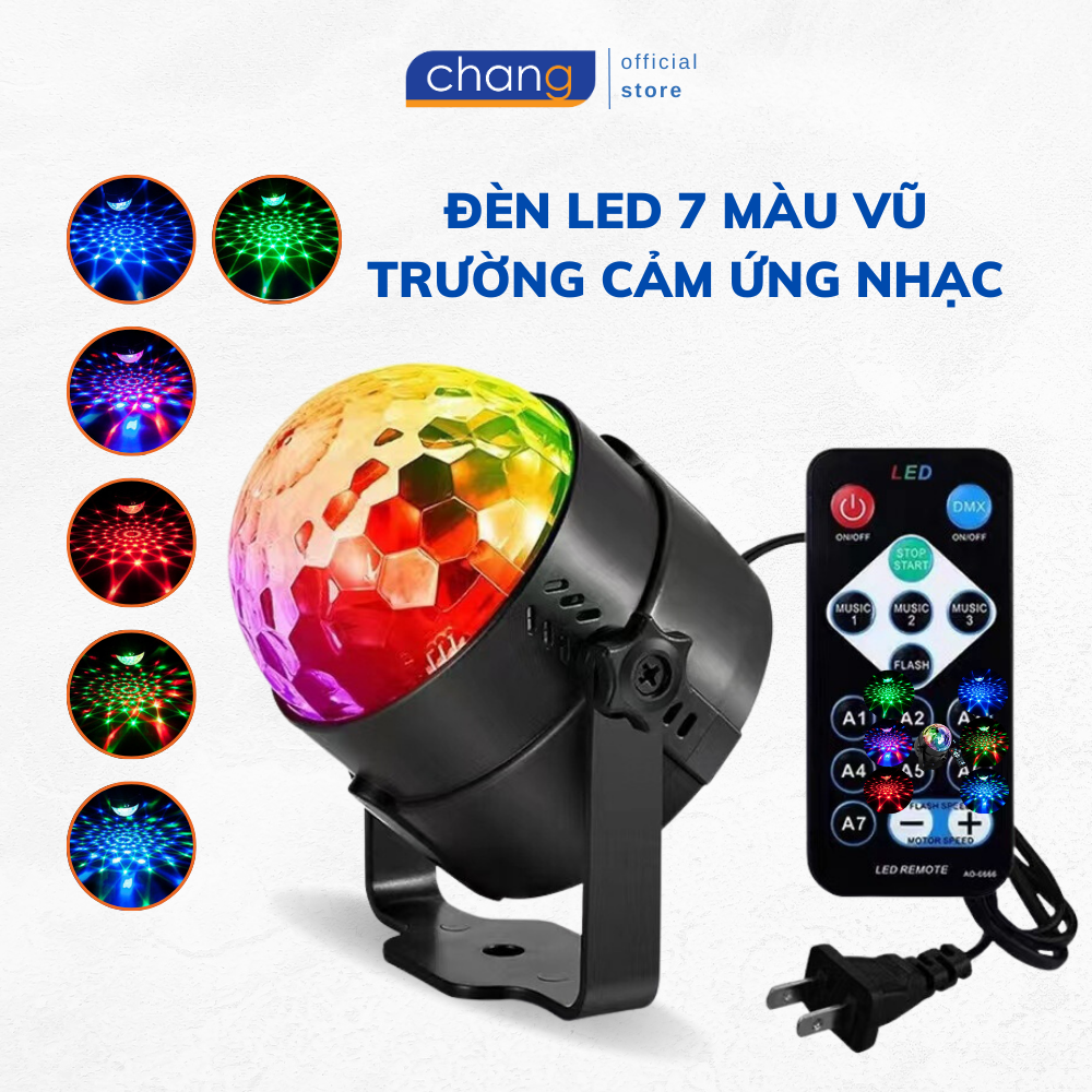 [Có Điều Khiển] Đèn LED 7 màu vũ trường cảm ứng nhạc, đèn LED xoay 7 màu sân khấu chớp theo nhạc, Đèn nháy theo nhạc, đèn chớp 7 màu, đèn trang trí, đèn Led karaoke, đèn Led vũ trường