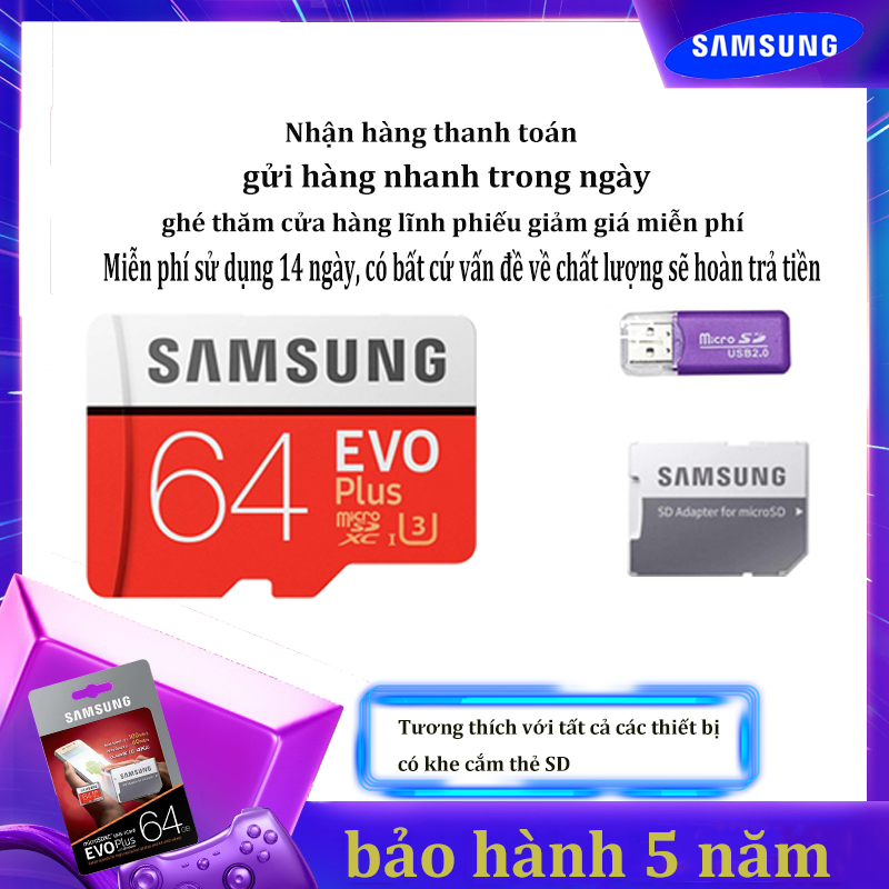 Thẻ nhớ micro sd thẻ nhớ class 10 samsung evo plus 64gb u3 4k- w60mb-r100mb with adapter kèm adapter