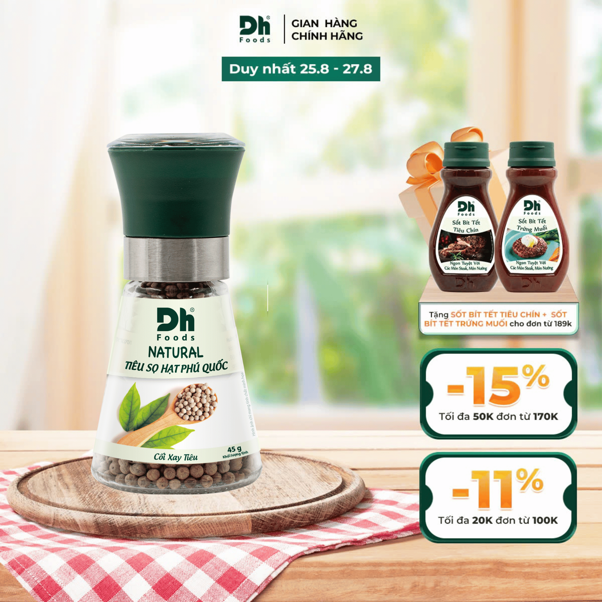 Tiêu sọ hạt phú quốc - cối xay tiêu 45gr dh foods
