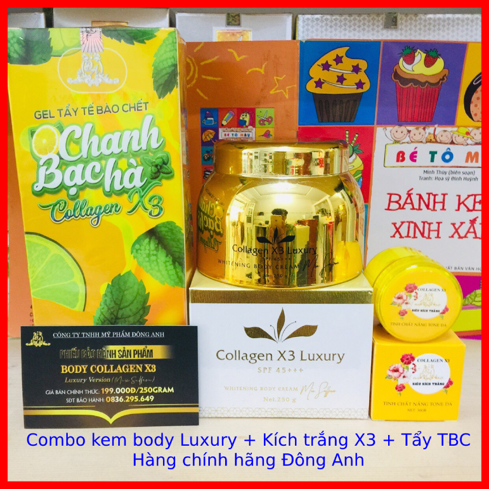 Kem Body Luxury  Kích trắng X3 và Tẩy tế bào chết Chanh Bạc hà X3 Chính Hãng- Kèm Phiếu bảo hành