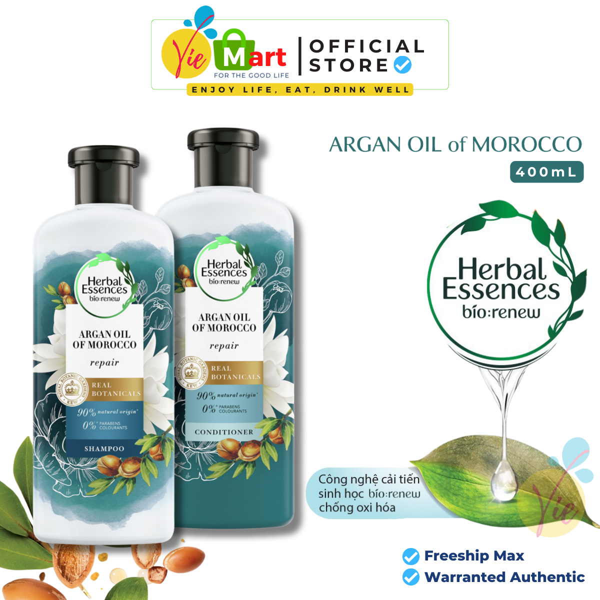 Dầu Gội và Dầu Xả HERBAL ESSENCES Tinh Dầu Argan Morocco 400ml