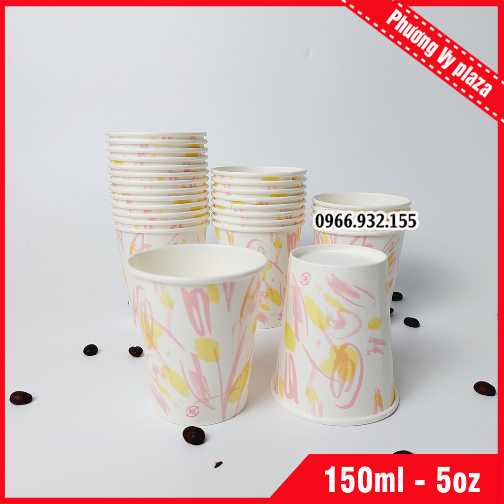 50 chiếc cốc giấy hoa 5oz - 150ml ly giấy nhập khẩu hàn quốc