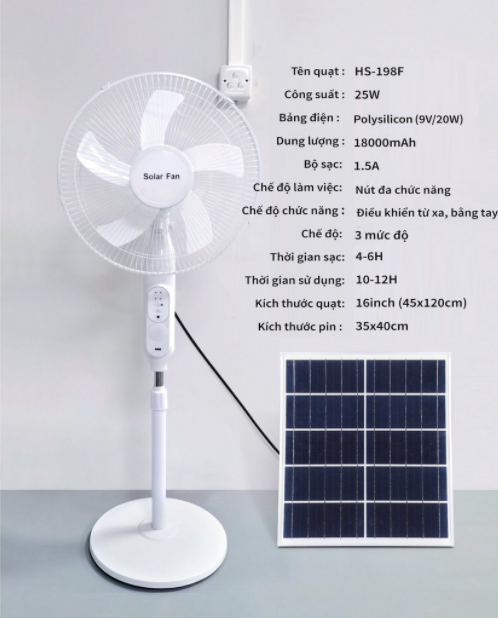 Quạt Năng lượng Mặt Trời, Quạt Tích Điện SOLAR FAN Không Lo Mất Điện, BẢO HÀNH 12 THÁNG