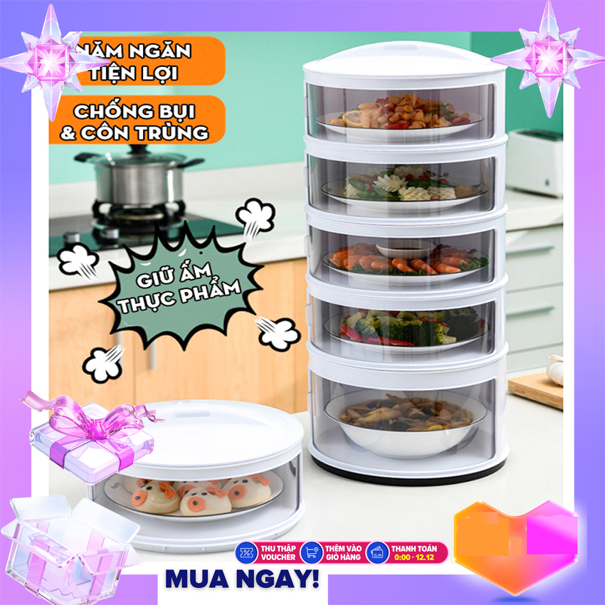 [Loại Tốt] Lồng bàn 5 Tầng Giữ Nhiệt Thông Minh, Hộp Đựng Đồ Ăn Bảo Quản Thức Ăn Chống Bụi Bẩn Côn Trùng, Chất Liệu Nhựa Nhựa Dẻo Cao Cấp, An Toàn Cho Gia Đình
