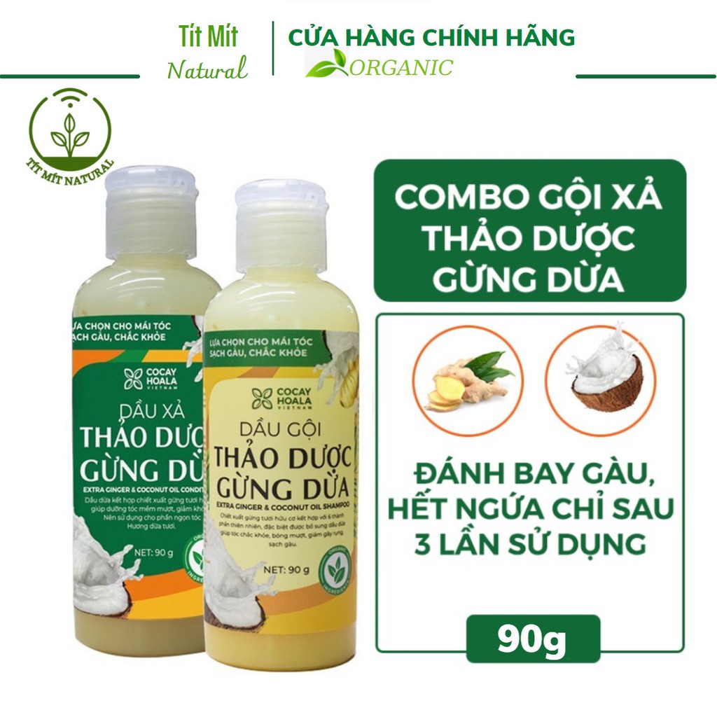 Dầu gội thảo dược Gừng Dừa hữu cơ Cỏ Cây Hoa Lá - Sạch gàu, hết nấm ngứa size du lịch - Gội 90g xả 90g