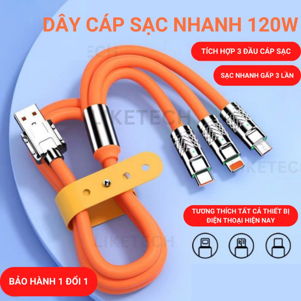Dây cáp sạc nhanh 120w 6a type c ios bằng silicone