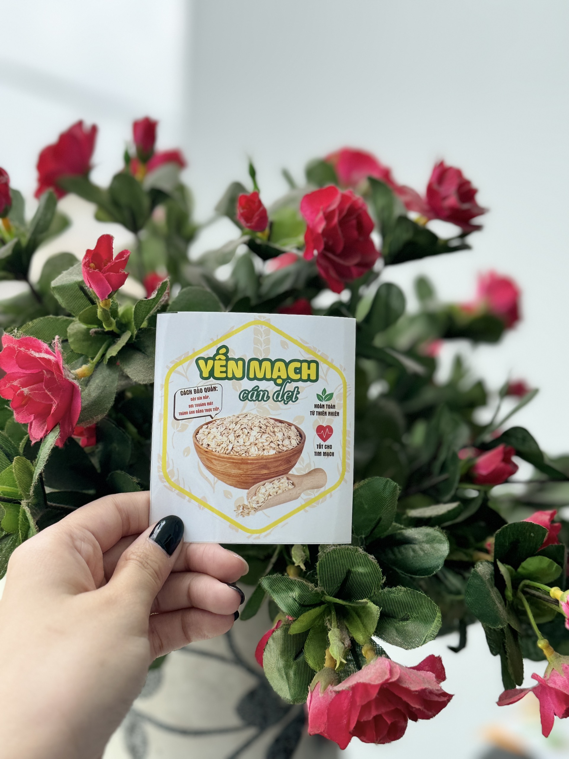 55 tem dán lục giác " yến mạch cán dẹt” 7x 8 cm - cán bóng, dày, đẹp