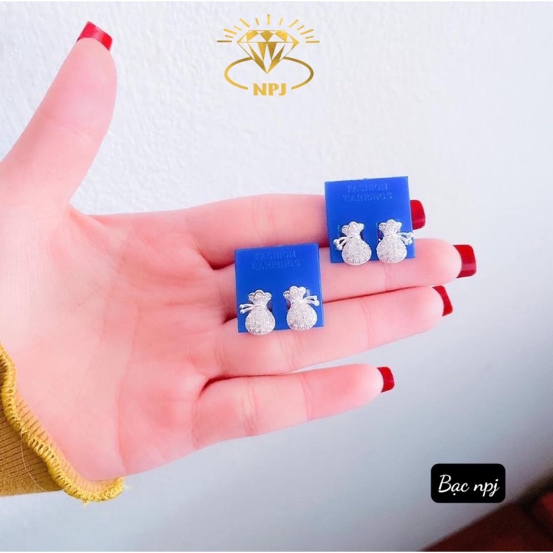 Bông tai túi tiền hottrend , Bạc Ta , ảnh thật -Bạc npj