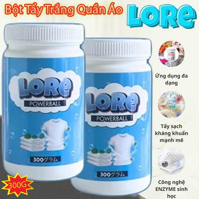 Bột Tẩy Trắng Quần Áo LORE 300g Chính Hãng - Tẩy Ố Vàng, Vết Bẩn Cứng Đầu - Làm Sạch An Toàn, Không Phai Màu Vải